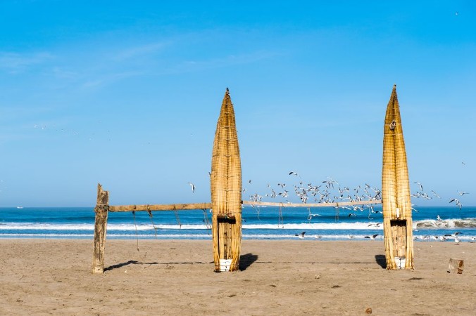 Picture of Traditional Peruvian small Reed Boats Caballitos de Totora