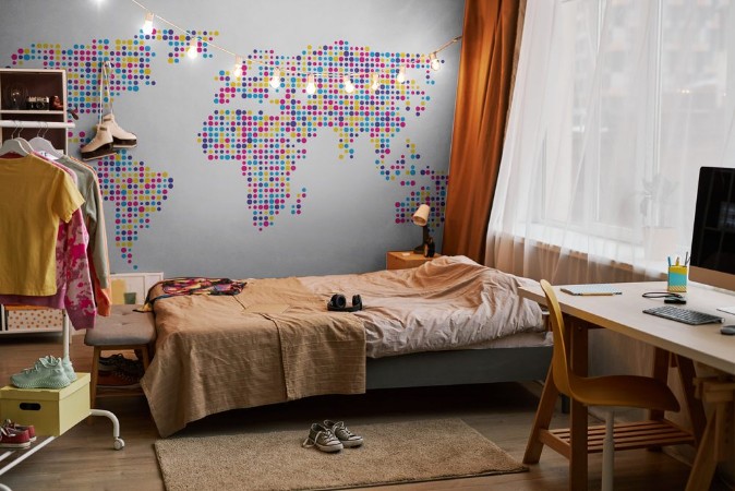 Afbeeldingen van World map made up of small colorful dots