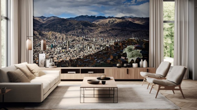 Image de La Paz from above with Nevado Illamani in the distance Bolivia