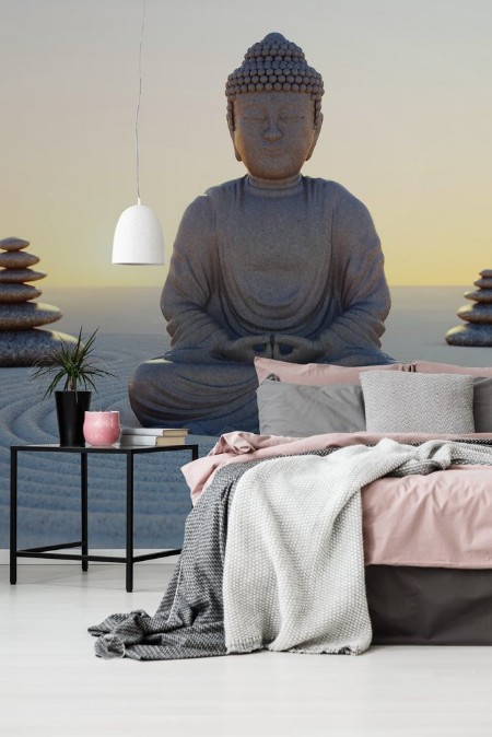 Afbeeldingen van Abendstimmung mit Buddha-Statue