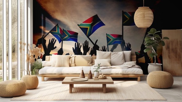 Image de People Waving South African Flags in Back Lit