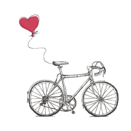Picture of Vintage Valentines Illustration with Bicycle and Heart Baloon
