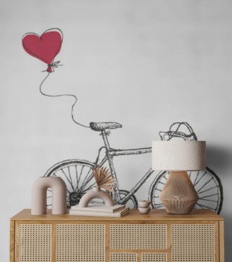 Image de Vintage Valentines Illustration with Bicycle and Heart Baloon