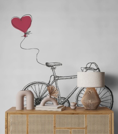 Picture of Vintage Valentines Illustration with Bicycle and Heart Baloon