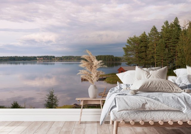 Bild på Summer in Sweden - traditional red Cottage at a lake 