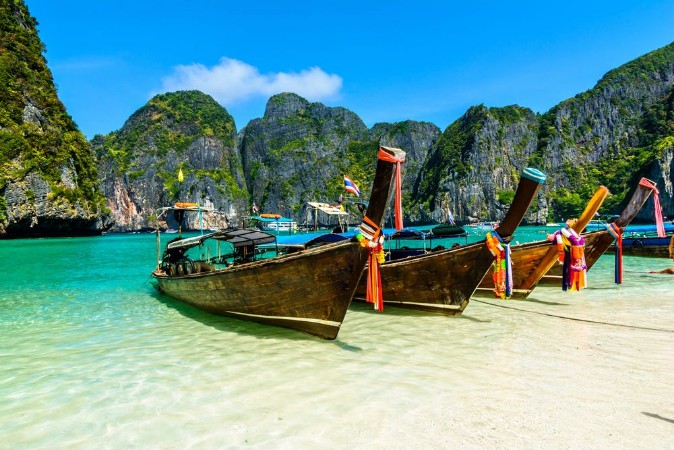 Picture of Long-tail boats in Maya Bay Andaman sea Thailand South Asia
