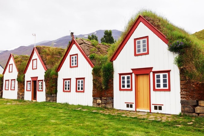 Picture of Old architecture typical rural turf houses Iceland Laufas