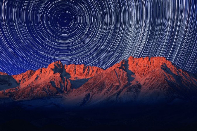 Picture of Night Exposure Star Trails of the Sky in Bishop California