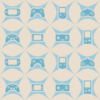 Afbeeldingen van Seamless background with game consoles for your design