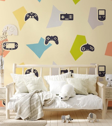 Afbeeldingen van Seamless background with game consoles for your design