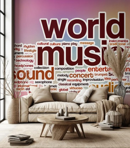 Afbeeldingen van World music word cloud with abstract background