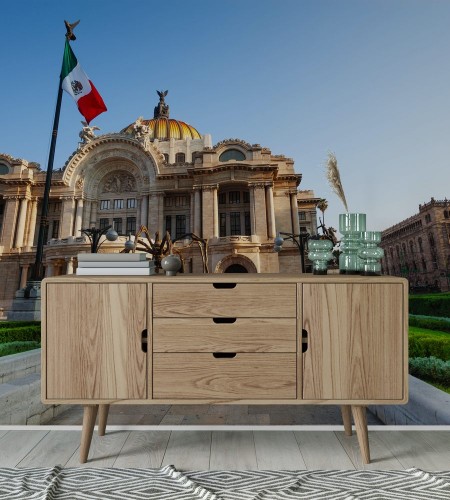 Image de Palace of fine arts facade and Mexican flag