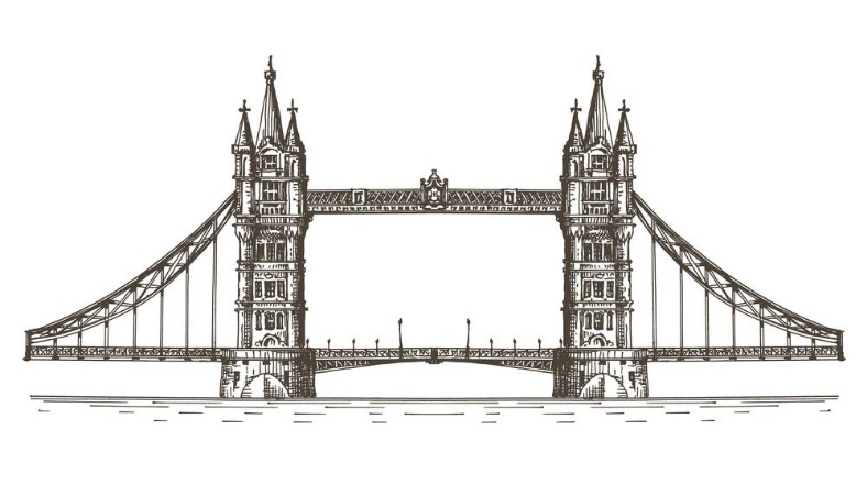 England London the bridge on a white background sketch photowallpaper Scandiwall