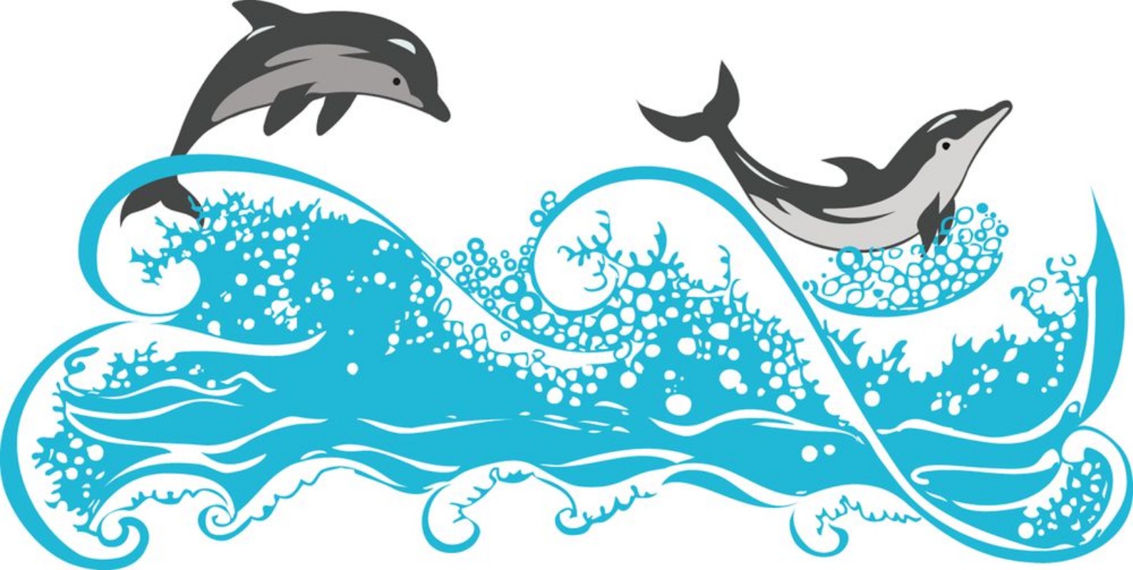 Afbeeldingen van Dolphins jumping in waves