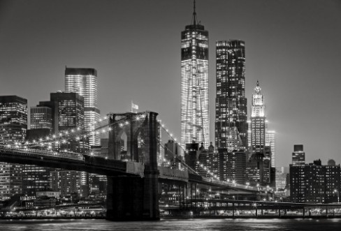Image de New York by night Brooklyn Bridge Lower Manhattan  Black an