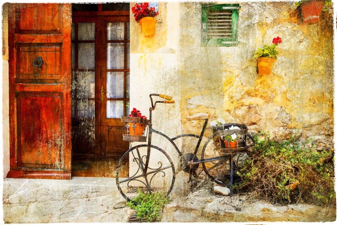 Picture of Charming street in Valdemossa village with old bike