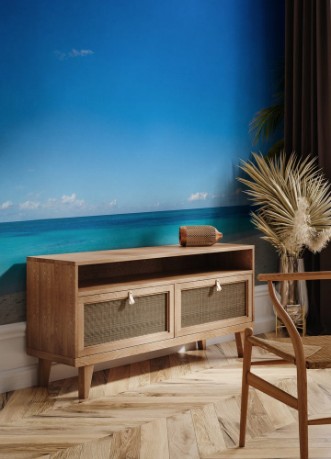Afbeeldingen van Amazing sandy beach with coconut palm tree and blue sky Caribbe