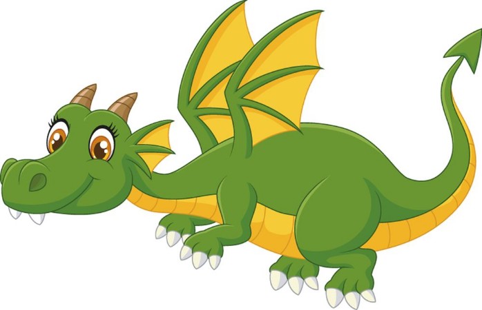 Picture of Cartoon green dragon flying