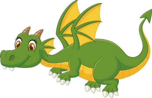 Cartoon green dragon flying photowallpaper Scandiwall