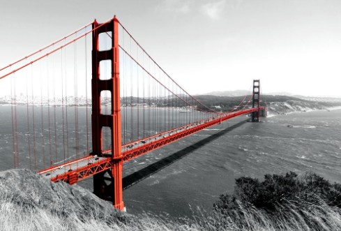 Afbeeldingen van Golden Gate Bridge Red Pop on BW