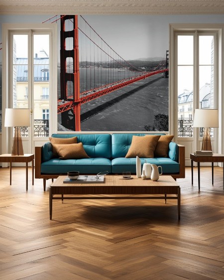Bild på Golden Gate Bridge Red Pop on BW