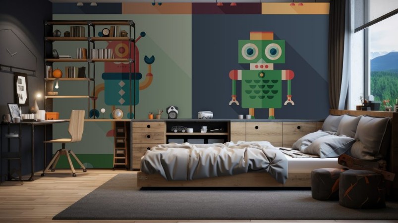 Bild på Set of colorful robots flat square icons with long shadows