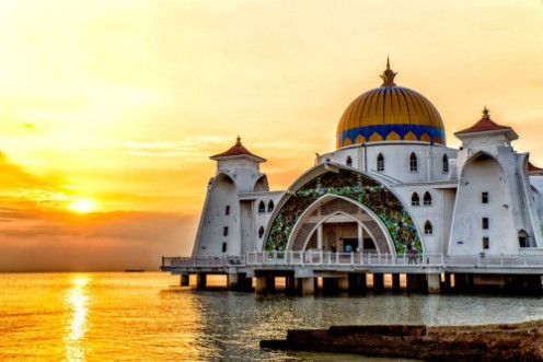 Image de Sunset over Masjid selat Mosque in Malacca Malaysia
