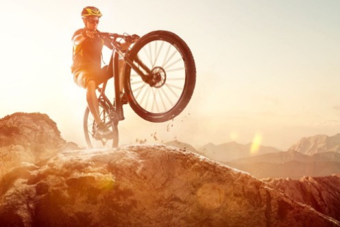 Picture of Mountainbiker performs a Wheelie