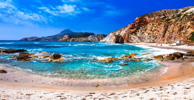 Beautiful scenic beaches of Greek islands - Fyriplaka on Milos  photowallpaper Scandiwall