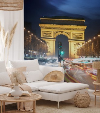 Afbeeldingen van Arc De Triomphe and light trails Paris