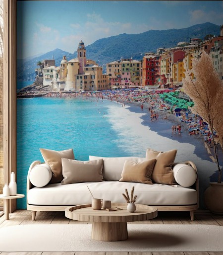 Picture of Italy Camogli Liguria beach landscape mediterranean sea
