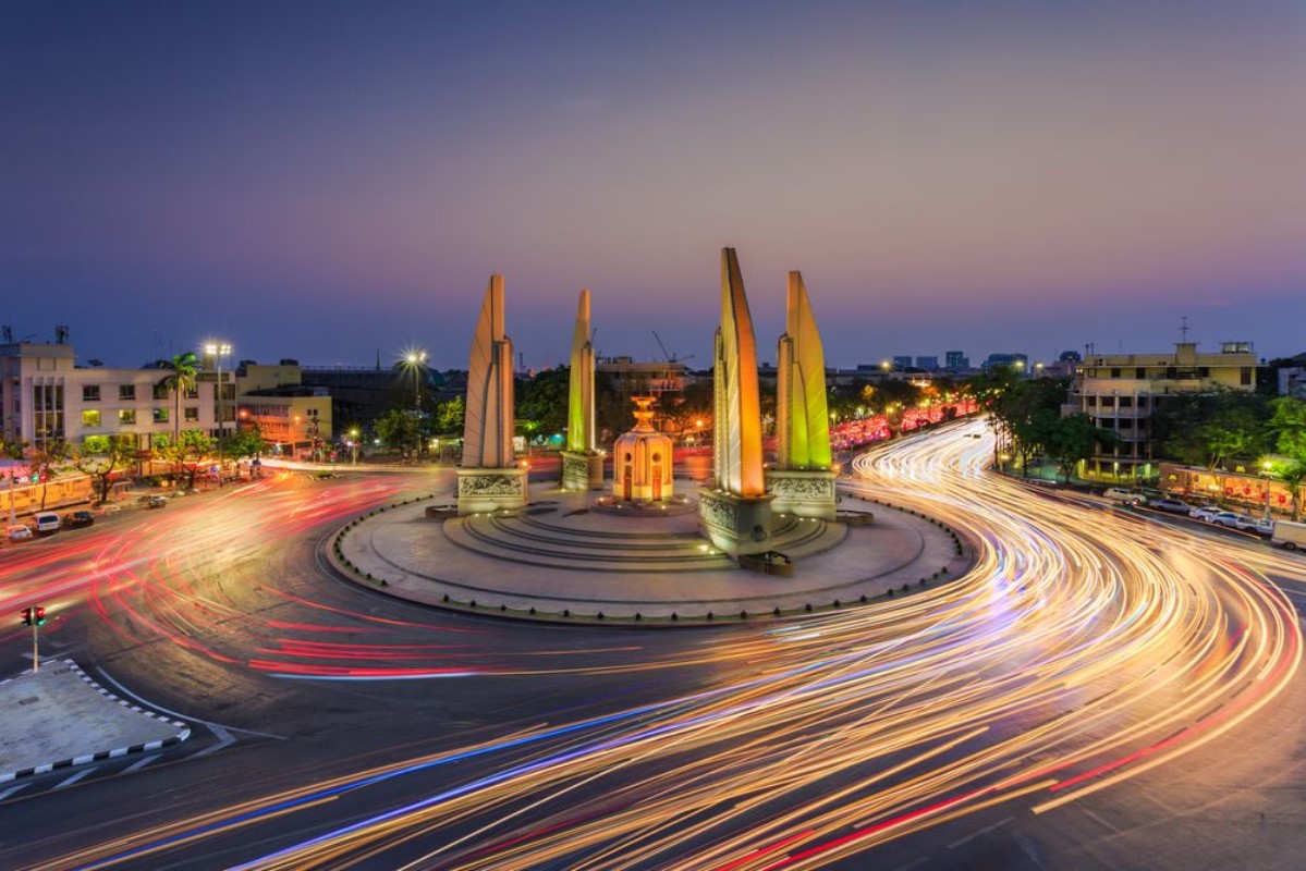 Picture of Democracy monument during twilight timeThailand