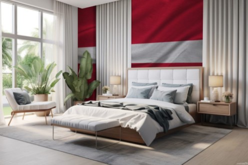 Afbeeldingen van Waving flag of Denmark Flag has real fabric texture