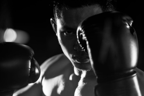 Picture of Boxing man ready to fight black and white