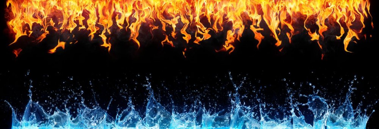 Bild på Fire and water on black - opposite energy