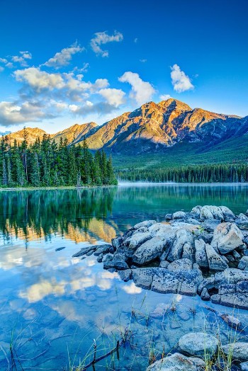 Picture of Canadian Landscape Sunrise at Pyramid Lake in Jasper National Park