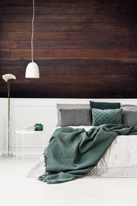 Bild på Timber wood brown wall plank panel texture background
