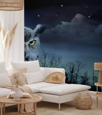 Picture of Halloween Scene With Owl And Full Moon