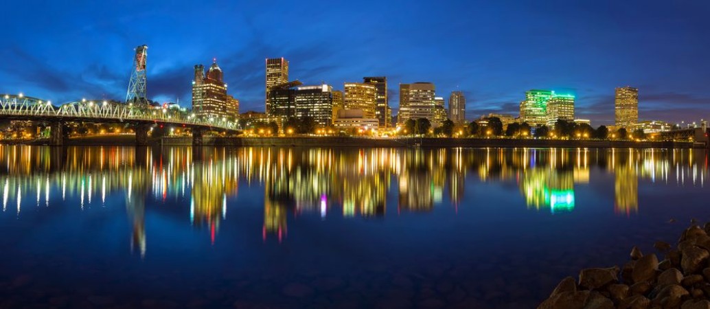 Picture of Portland Skyline during Blue Hour Panorama