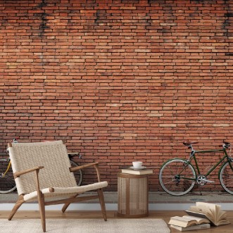 Bild på Retro bicycle on roadside with vintage brick wall background