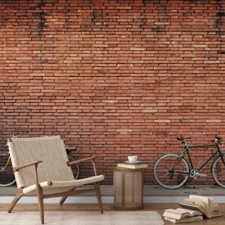 Picture of Retro bicycle on roadside with vintage brick wall background