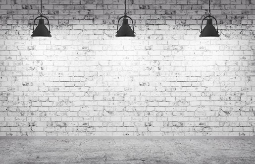 Afbeeldingen van Brick wall concrete floor and lamps  background 3d render