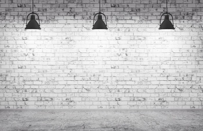 Afbeeldingen van Brick wall concrete floor and lamps background 3d render