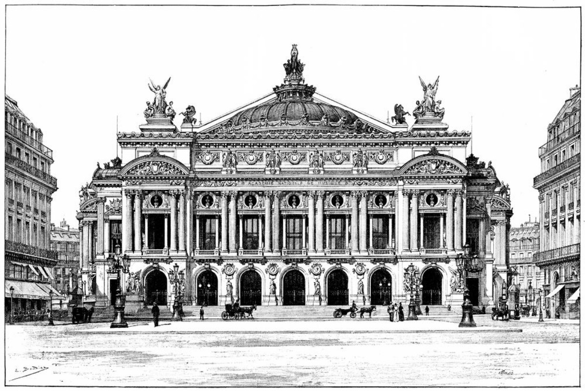 Afbeeldingen van Facade of the opera vintage engraving
