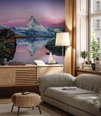 Bild på Stellisee in der Schweiz mit Matterhorn im Hintergrund Panorama