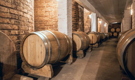Afbeeldingen van Wine barrels in Cellar of Malbec Mendoza Province Argentina