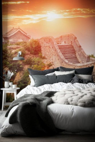 Picture of Great wall under sunshine during sunsetin Beijing China