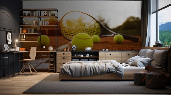 Image de Tennis balls with racket on clay court