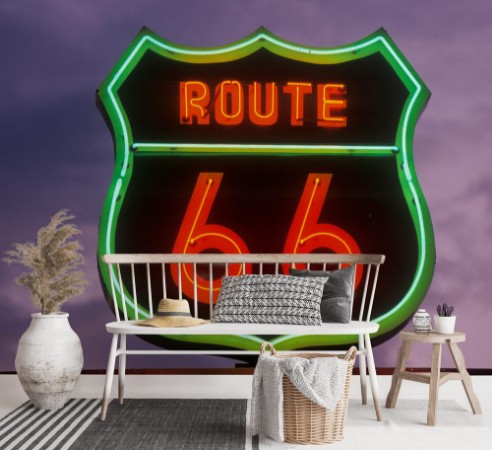 Image de A neon sign reading Route 66 in Barstow California