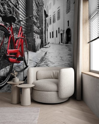 Image de Retro vintage red bike on cobblestone street in the old town Color in black and white